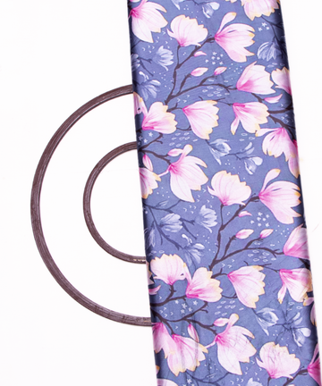 Greyish Blue Colour Floral Print Satin Fabric